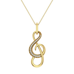 Treble Clef Minimal Music Charm Necklace Pendant Yellow Gold