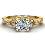 Solitaire Diamond Leaflet Shank Wedding Ring 18K Gold (G,VS) - Yellow Gold