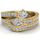 Round Diamond Two-Stone Diamond Wedding Ring Set for Women 14K Gold-G,VS - Yellow Gold