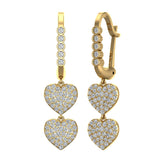 Heart Diamond Dangle Earrings Dainty Drop Style 18K Gold 1.18 ct-G,VS - Yellow Gold