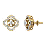 14K Gold Diamond Stud Earrings Flower Shape 0.82 carat-I,I1 - Yellow Gold