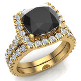 Cushion Black Diamond Wedding Ring Set 14k Gold 3.28 ct-I1 - Yellow Gold