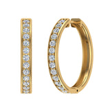 14K Hoop Earrings 26mm Diamond Line Setting Secure Click-in Lock 1.40 ct-G,SI - Yellow Gold