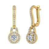 Dangle Drop Shape Halo Diamond Earrings 14K Gold (G,SI) - Yellow Gold