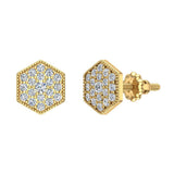 Hexagonal Shape Pave Diamond Cluster Stud Earrings 1/2 ct 18K Gold-G,VS - Yellow Gold