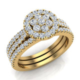 0.86 carat total weight Flower cluster Diamond Wedding Ring w/ Enhancer Bands Bridal set 14K Gold (I,I1) - Yellow Gold