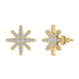 Starburst Pave Diamond Stud Earrings ½ ct 14K Gold-G,SI - Yellow Gold