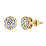Halo Cluster Diamond Earrings 0.55 ct 14K Gold-G,SI - Yellow Gold