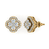 1.60 Ct Unique Diamond Loop Stud Earrings Cluster 14K Gold-G,SI - Yellow Gold