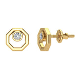 Diamond Earrings Octagon Shape Studs Bezel Settings 10K Gold-J,SI2-I1 - Yellow Gold