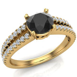 Black & White Split Shank Engagement with Accent Ring 1.10 ctw 14K Gold Glitz Design (G,SI) - Yellow Gold