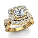 Cushion Cut Diamond Engagement Rings Halo Style 14K Gold 2.12 ct-SI - Yellow Gold