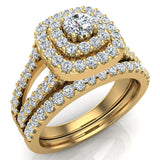 14k Gold Cushion Shape Wedding Rings Set Double Halo Style 1.10 ctw-G,SI - Yellow Gold
