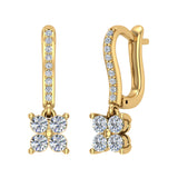 Diamond Cluster Dangle Diamond Earrings 14K Gold (I,I1) - Yellow Gold