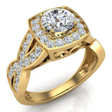 Cushion halo diamond ring Round Brilliant Intertwined style 18K Gold 1.25 ct G-VS - Yellow Gold