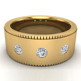 Men’s 14K Gold Wedding Band Millgrain Smooth Finish 9mm Diamond Ring (I,I1) - Yellow Gold
