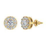 Halo Cluster Diamond Earrings 0.55 ct 18K Gold-G,VS - Yellow Gold