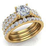 Accented Diamond Solitaire Wedding Ring Set with Band 1.90 ct 14K Gold-I1 - Yellow Gold