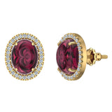 4.34 ct tw Red Garnet & Diamond Cabochon Stud Earring In 14k Gold-G,I1 - Yellow Gold