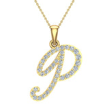 Initial pendant P Letter Charms Diamond Necklace 18K Gold-G,VS - Yellow Gold