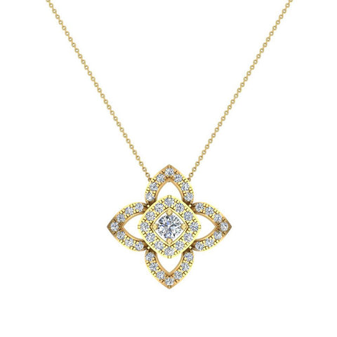 0.90 cttw Floral pattern motif Diamond Necklace 14K Gold (LM,I2) - Yellow Gold