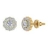 Diamond Stud Earrings Round brilliant Halo 14K Gold 0.75 ct-G,SI - Yellow Gold