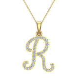 Initial pendant R Letter Charms Diamond Necklace 14K Gold-G,I1 - Yellow Gold
