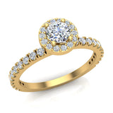 Round Halo Diamond Engagement Ring Stackable Pave Set 14K Gold 0.70 ct-G,SI - Yellow Gold