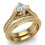 1.55 Ct Micro Pave Solitaire Diamond Wedding Ring Set 14K Gold (G,SI) - Yellow Gold
