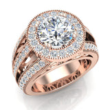 Moissanite Engagement Ring Accented Diamond Ring 14K Gold 8mm 3.50 ct-I,I1 - Rose Gold
