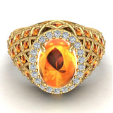 18K Gold Citrine Diamond Dome style cocktail rings 2.93 CT - Yellow Gold