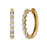 Oval Shaped Diamond Huggies Style Hoop Earrings 14K Gold-I,I1 - Yellow Gold