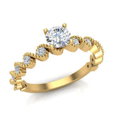 Milgrain Diamond Engagement Ring for Women Ocean Wave Ripple 14K Gold I I1 - Yellow Gold