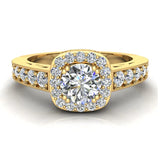 Dainty Round brilliant cushion  halo diamond engagement rings 14K 1 ctw F-VS - Yellow Gold