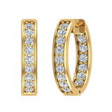18K Hoop Earrings 18mm Diamond Line Setting Click-in Lock 0.90 ct-VS - Yellow Gold