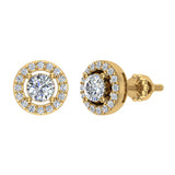 Exquisite Classic Diamond Halo Stud Earrings 18K Gold 4.00 mm Center-G,VS - Yellow Gold