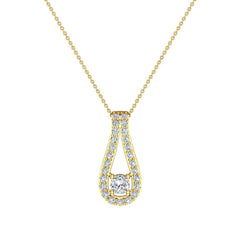 0.46 ct tw Teardrop Halo Diamond Necklace Yellow Gold