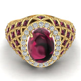 18K Gold Garnet Diamond Dome style cocktail rings 2.93 CT - Yellow Gold