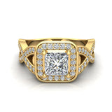 Diamond Engagement Ring for Women GIA Princess Cut Halo Rings 14K Gold 1.50 ct G-SI - Yellow Gold