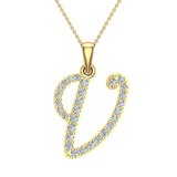 Initial pendant V Letter Charms Diamond Necklace 14K Gold-G,I1 - Yellow Gold