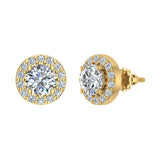 1.92 Ct Halo Diamond Stud Earrings 18K White Gold 5.5mm Round Center-G,VS - Yellow Gold