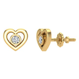 Diamond Earrings Heart Shape Studs Bezel Settings 10K Gold-J,SI2-I1 - Yellow Gold