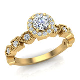 Halo diamond ring alternate marquee-square shank 18K Gold 0.50 ct VS - Rose Gold