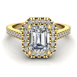 Emerald-Cut Solitaire Diamond Cornered Halo Wedding Ring 14K Gold-G,SI - Yellow Gold
