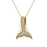 Dolphin Whale Tail Necklace 14K Gold & Diamond-I,I1 - Yellow Gold
