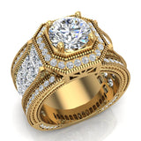 Moissanite Halo Engagement Ring 14K Gold 7.30 mm 6.35 carat-G,SI - Yellow Gold
