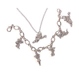 Holiday Theme 7-1/2" Pewter Charm Bracelet & Necklace Set