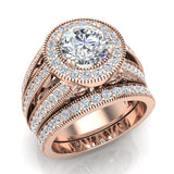 Moissanite Halo Wedding Ring Set for Women 14K Gold 3.20 carat-G,SI - Rose Gold
