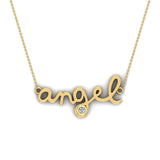 Angel Charm Necklace 14K Gold Bezel set Diamond Highlight-G,I1 - Yellow Gold