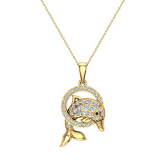Bottle-Nose Dolphin Diamond Charm Necklace Yellow Gold